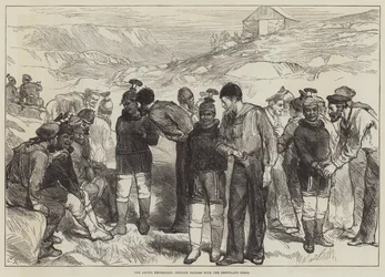 Die Arktisexpedition, englische Seeleute mit den Grönlandmädchen